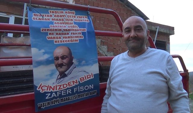 Giresun'daki muhtar adayı pankartıyla şok etti! 'Maaş için muhtar adayıyım'